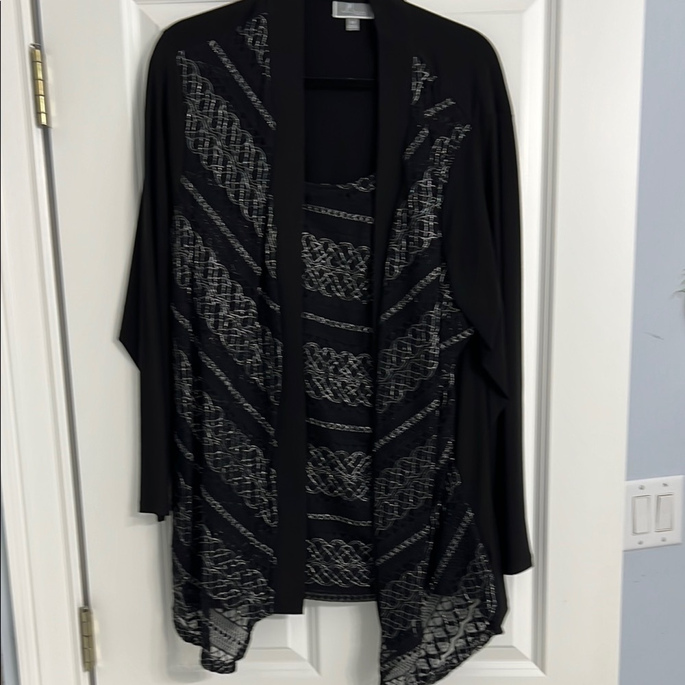 JM Collection Black Patterned Women's set with built in top